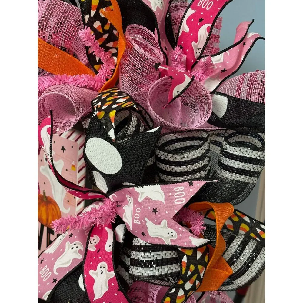 Happy Halloween Pink Mesh Wreath